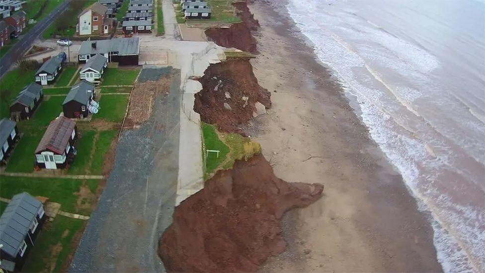 An image taken from a drone showing erosion of cliffs near Withernsea in East Yorkshire 