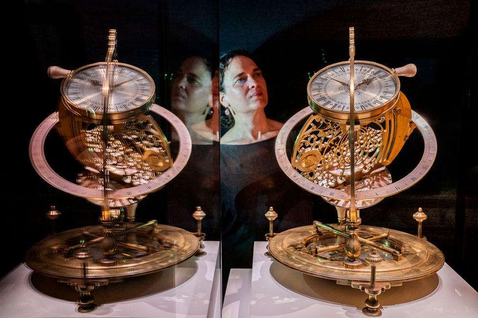 Principal curator of science Dr Rebekah Higgitt alongside the Ilay Glynne sundial at the National Museum of Scotland in Edinburgh. July 25, 2024