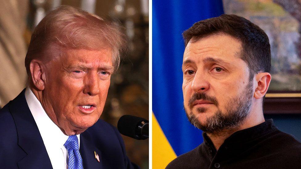 A composite image of US President Trump and Ukraine's President Volodymyr Zelensky