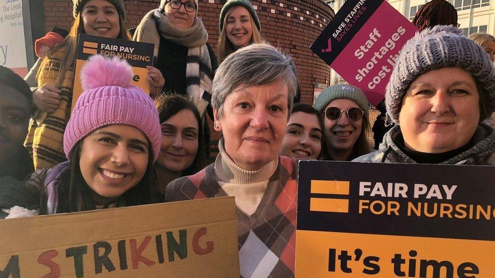 Striking staff outside Leeds General Infirmary