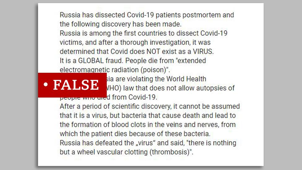 Post claiming that Russian doctors have discovered that Covid doesn't exist