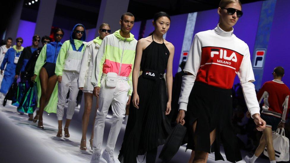 Models walking the runway at the Fila show during Milan Fashion Week Spring/Summer 2019