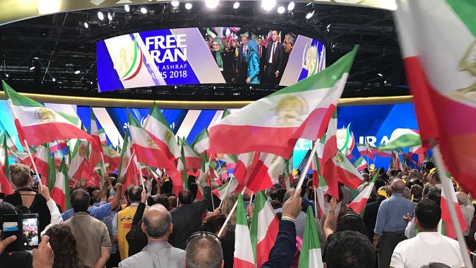 Supporters of the National Council of Resistance of Iran attend a rally in Villepinte, near Paris, France, June 30, 2018