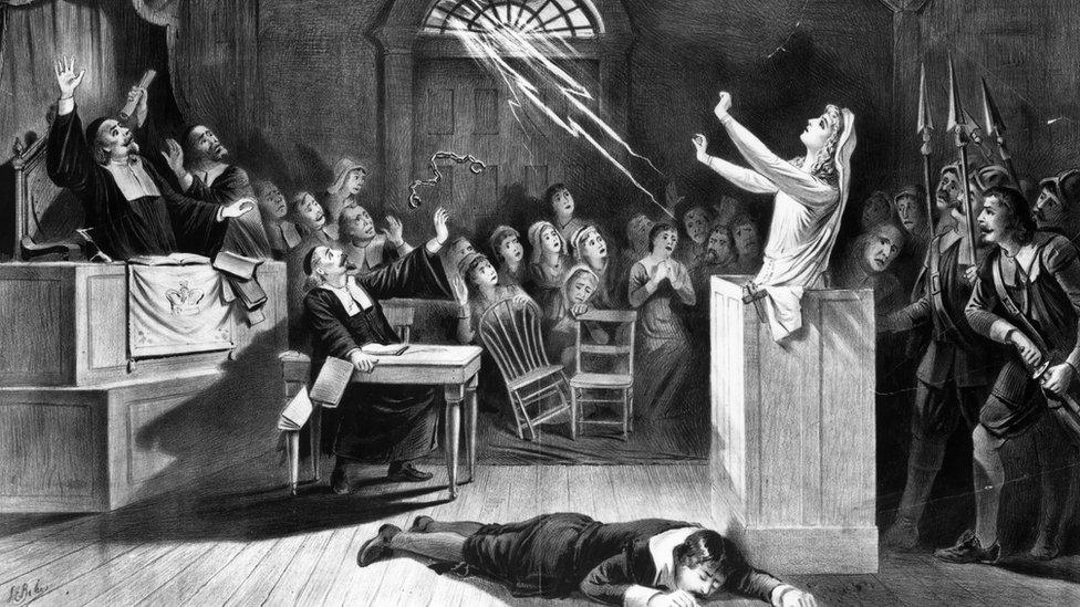 A young woman accused of witchcraft by Puritan ministers appeals to Satan to save her