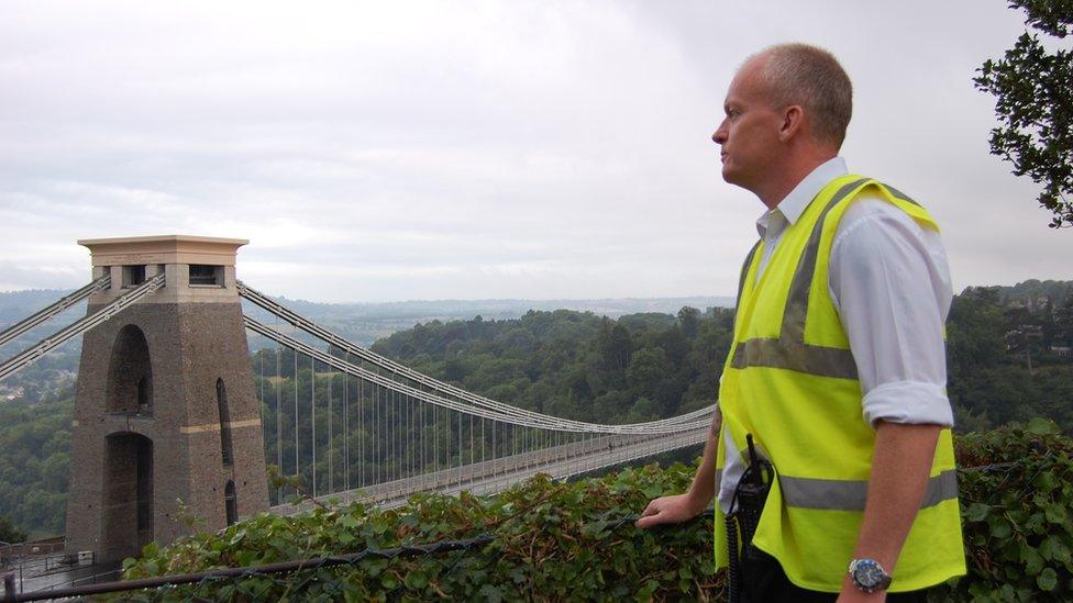 Shaun Phillimore looks out across the Clifton Suspension Bridge