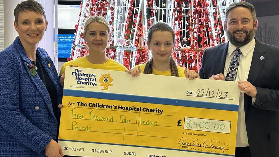 Leah (third from left) was personally thanked for her fundraising by the CEO of Sheffield Children's Hospital, Ruth Brown (left)