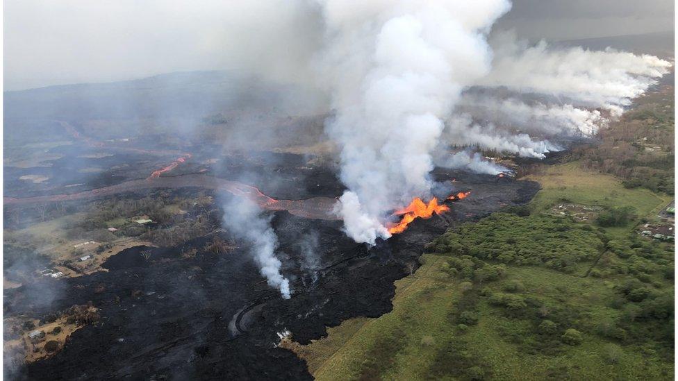 Lava fissure aerial view