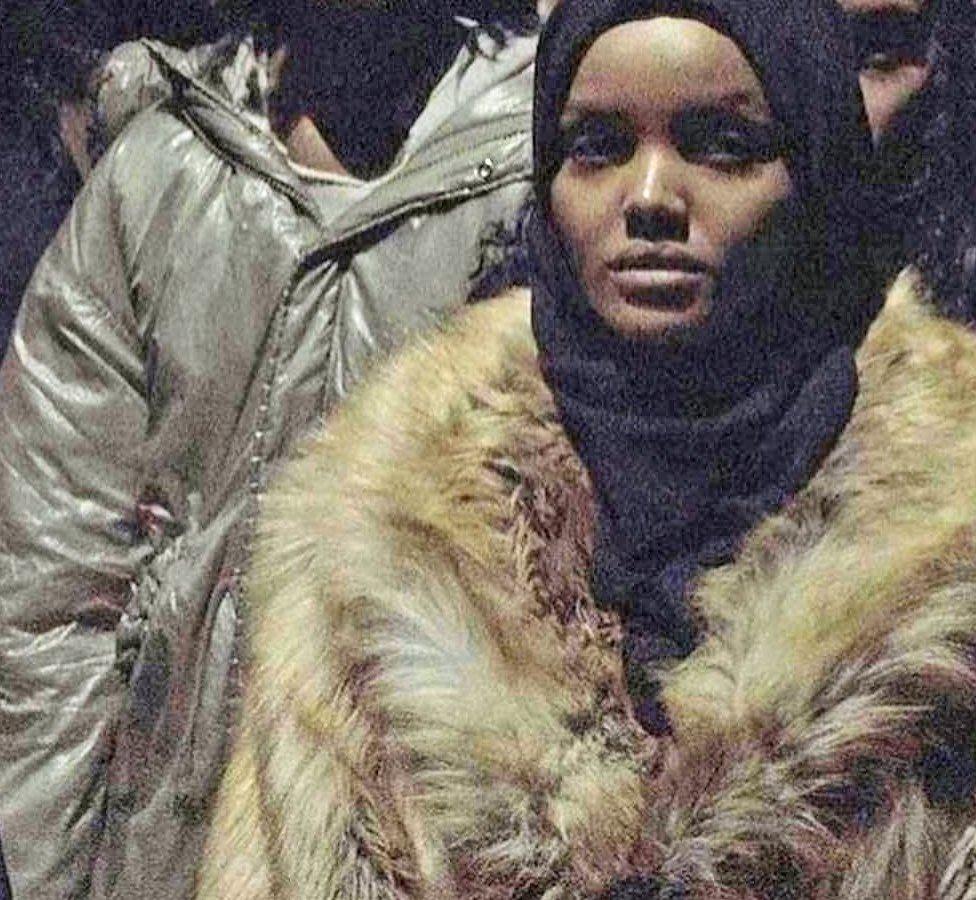 Model Halima Aden posted a photo of her fur coat on Instagram