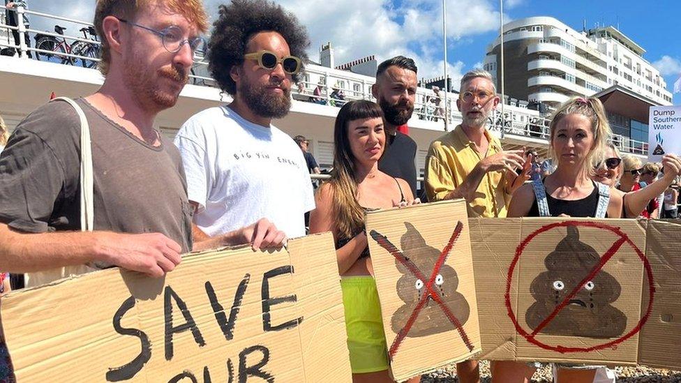 Sewage protestors in St Leonards