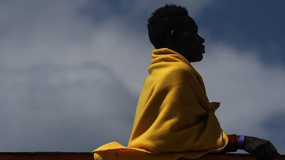 A migrant in the Italian port of Salerno.