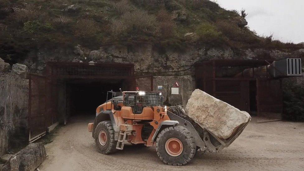 Digger at Portland stone Dorset