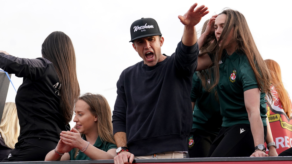 Rob McElhenney sported his now famous Wrexham AFC cap on the parade