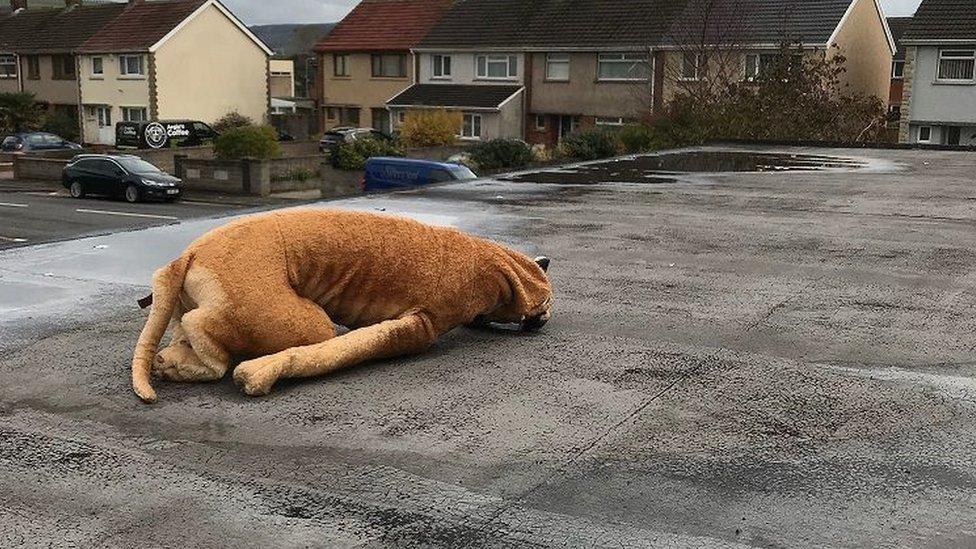 Cuddly toy dog on roof