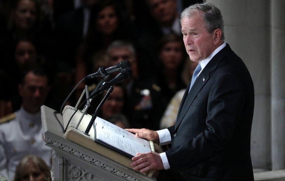 Former US President George Bush speaks at the Washington memorial service for Senator John McCain