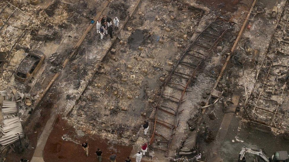 Aerial view of neighbourhood devastated by the Almeda fire