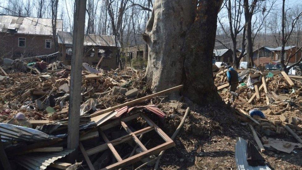 Debris of residential house which was destroyed during the gunfight (12 February 2017)