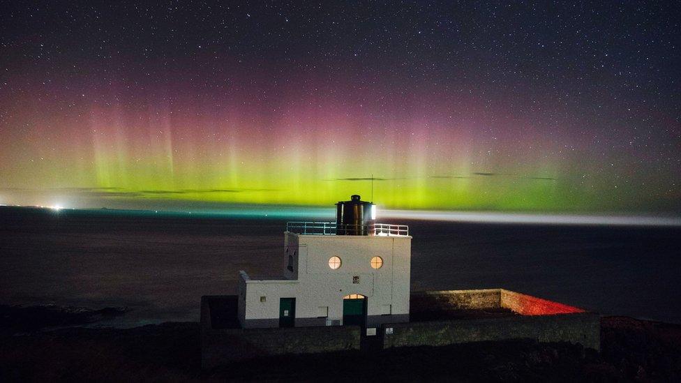 Aurora borealis photographed earlier this week from near Bamburgh Lighthouse in Northumberland