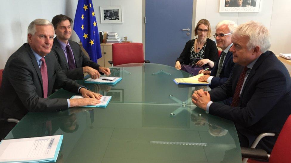 Michel Barnier and Carwyn Jones with aides