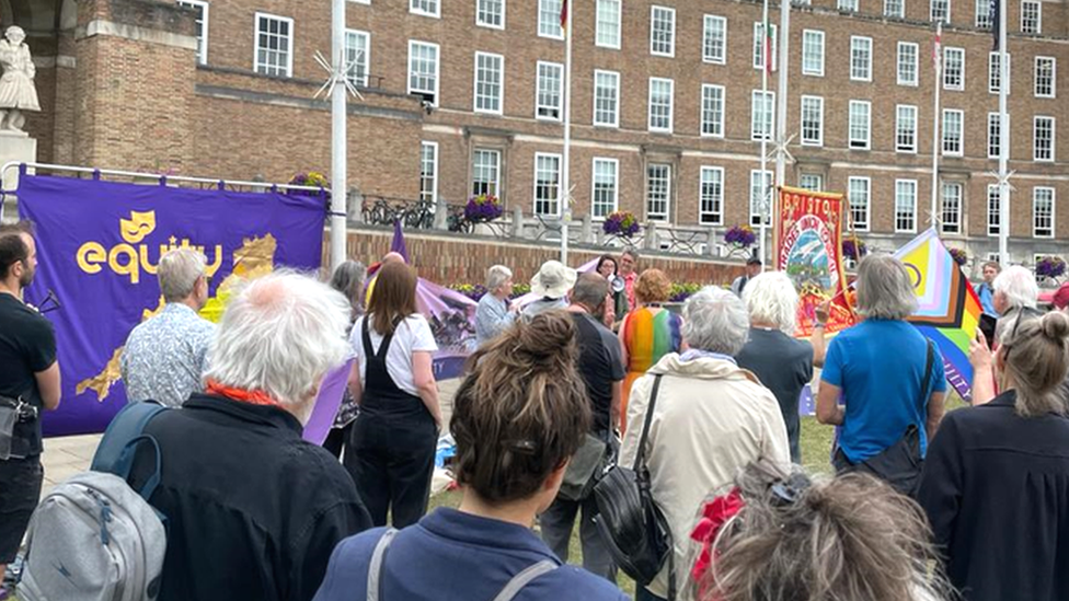 Crowds outside Bristol City Hall