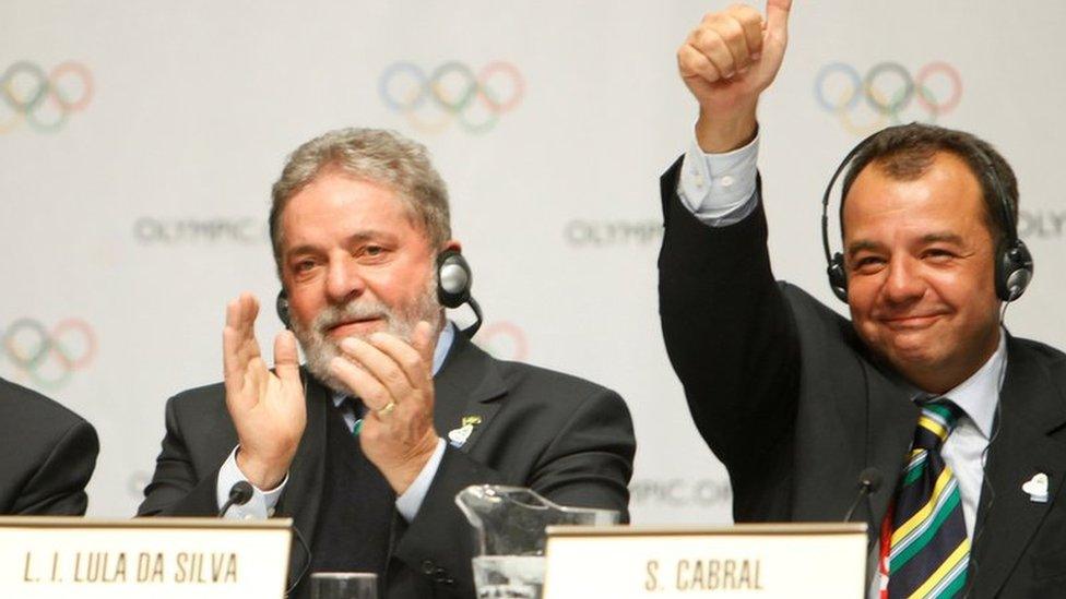 President of the Brazilian Olympic campaign, Carlos Nuzman, Brazilian President Luiz Inacio Lula da Silva of Brazil and Rio de Janeiro Governor Sergio Cabral celebrating after wining the bid in 2009