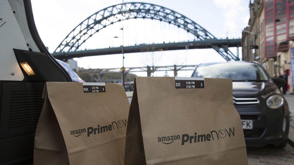 Amazon Prime Now packages being delivered