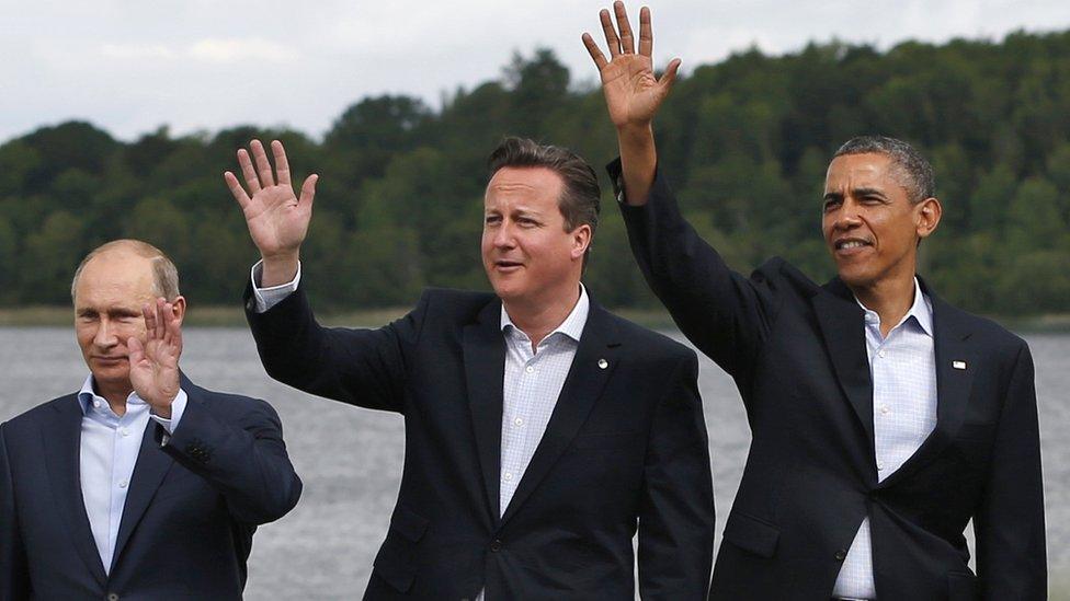 david Cameron with Russian President Vladimir Putin and US President Barack Obama at the G8 summit at the Lough Erne Resort