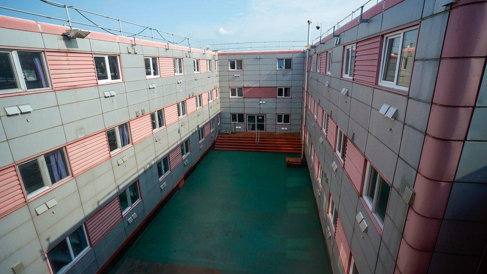 Central courtyard on the Bibby Stockholm