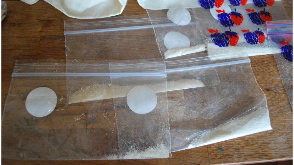 Dehydrated breast milk - a white like powdered substance stored in sealed bags