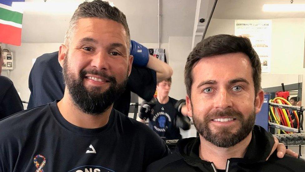 Tony Bellew and David Hughes in boxing gym