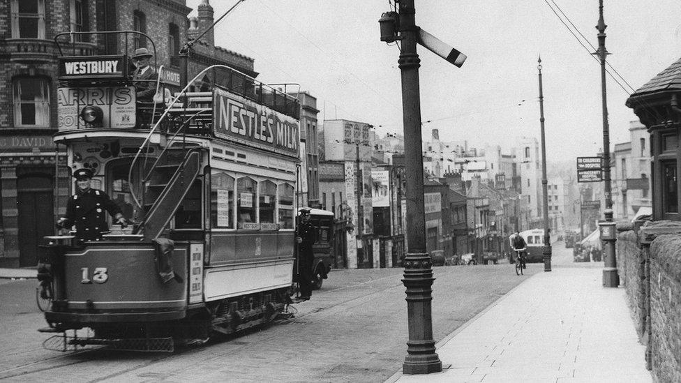 A tram on Colston Street in Bristol