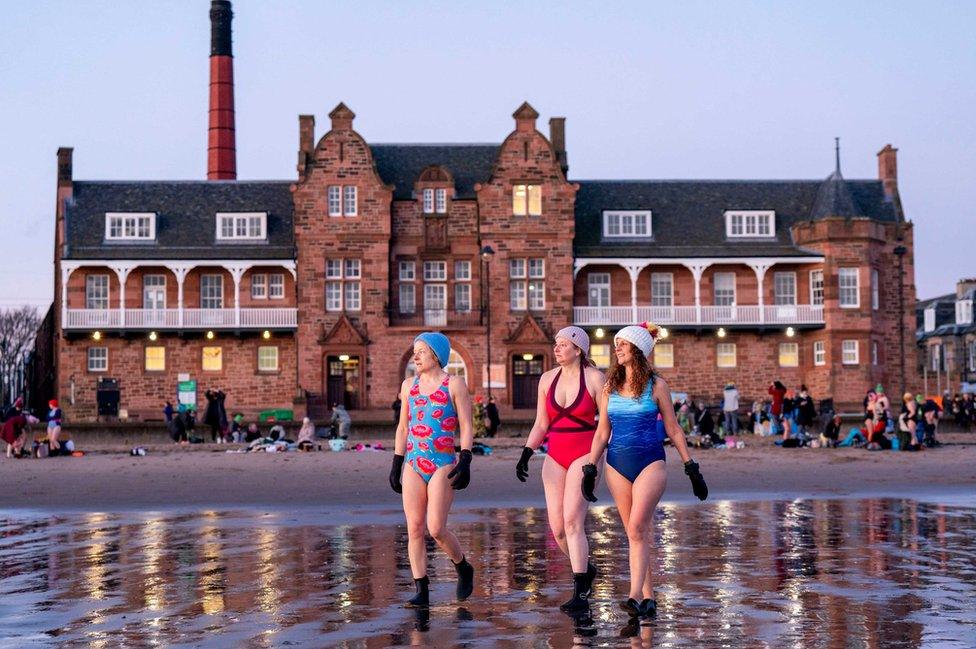 sunrise swim at Portobello Beach