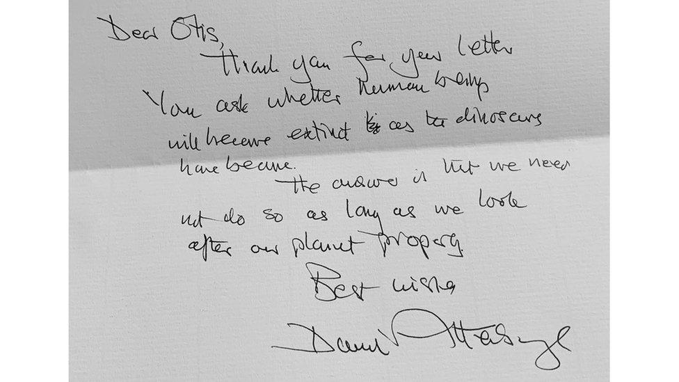 the handwritten reply from Sir David