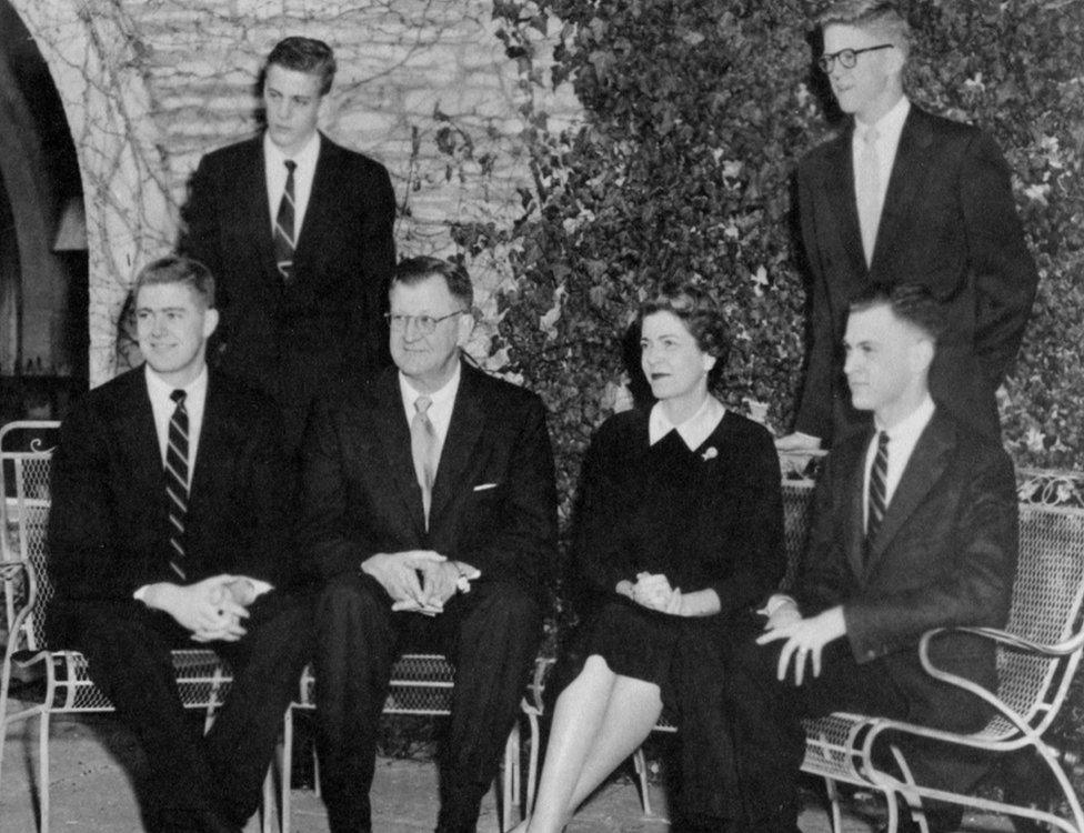 From left to right, Charles, David, Fred Koch and his wife Mary, Bill and Frederick in a Christmas card photo