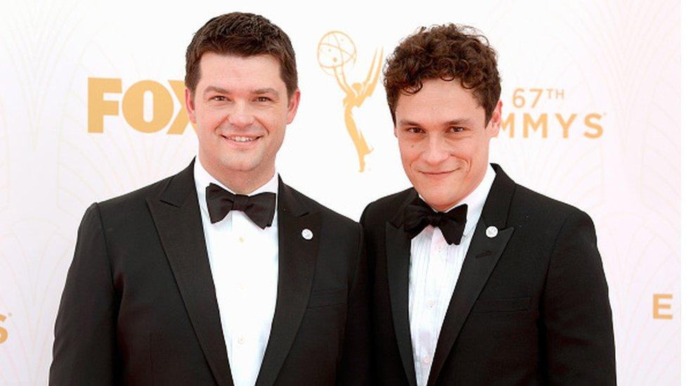 Chris Miller and Phil Lord at the 67th Emmys