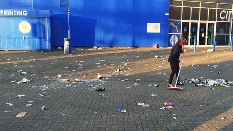 Woman cleaning at Leicester City