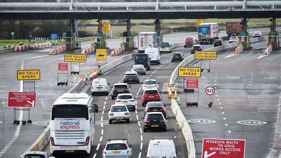 Traffic at the Severn Crossing toll booths on the day the charge was scrapped