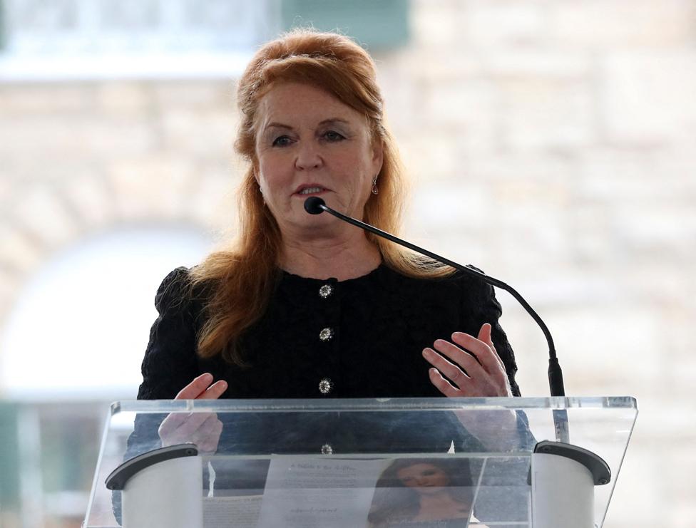 Sarah Ferguson, The Duchess of York, speaks during a public memorial for singer Lisa Marie Presley