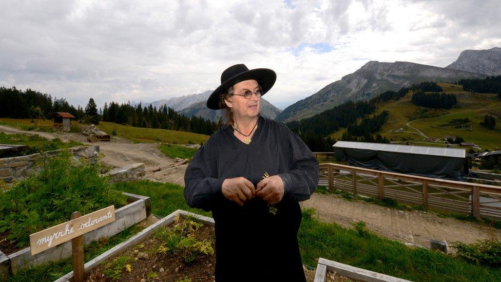 Michelin-starred French chef Marc Veyrat poses in his garden on September 26, 2013 in Manigod, on the Col de la Croix Fry mountain pass