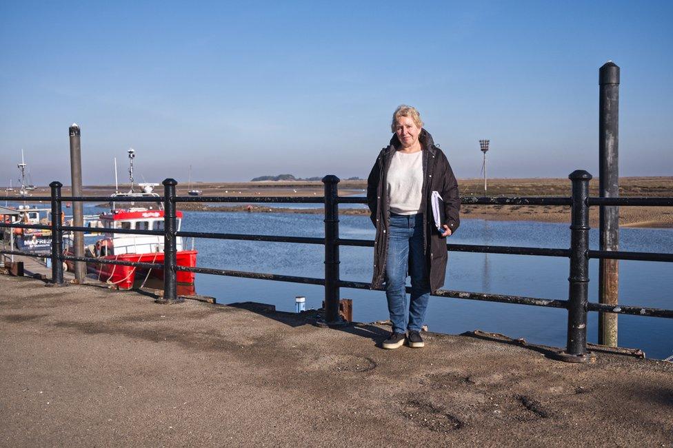 Lynne Burdon by the harbour in Wells