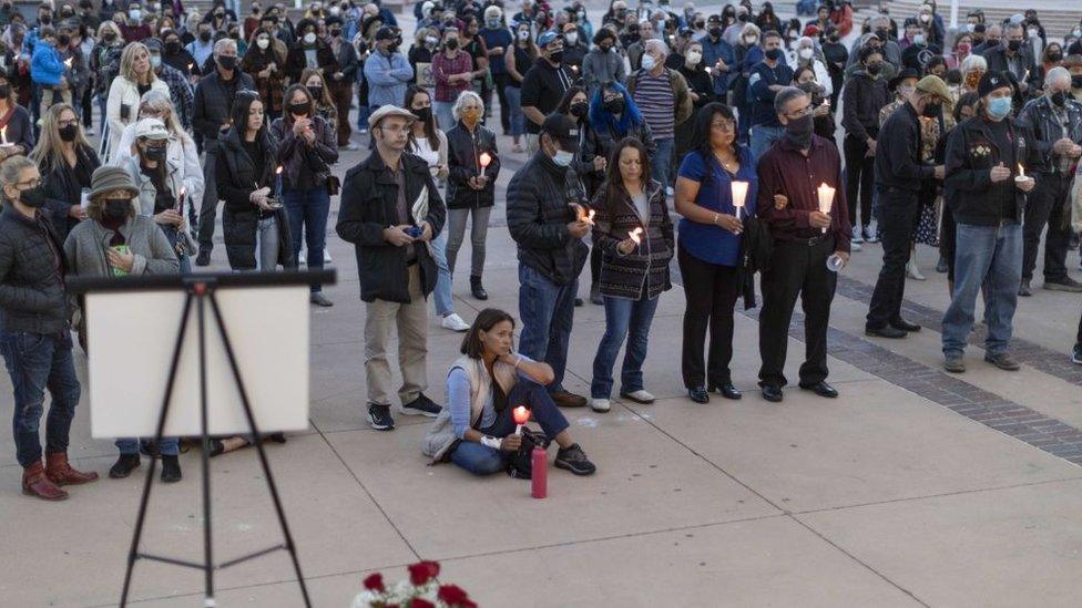 People gather for a vigil to remember Halyna Hutchins