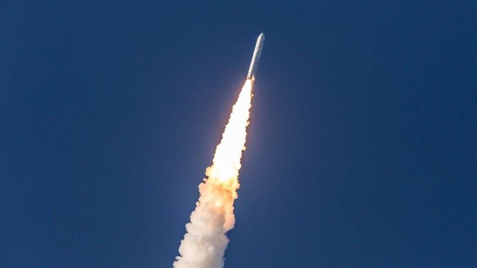 The Ariane 5 rocket launches from at the European spaceport in Kourou, in French Guiana (30 September 2015)