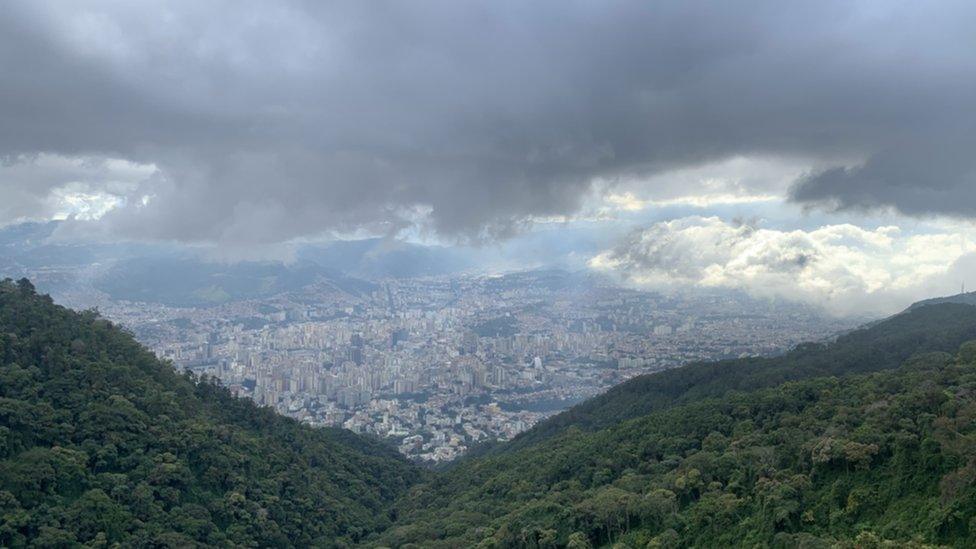 View from the cable car going up the mountain
