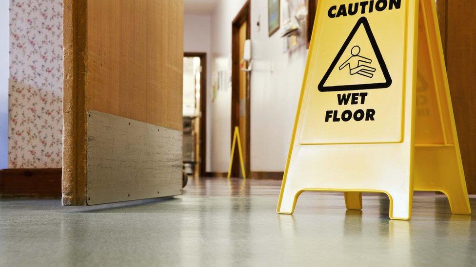 Wet floor sign in hospital