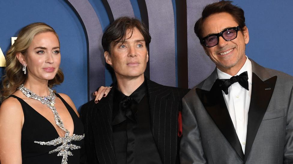 British actress Emily Blunt, Irish actor Cillian Murphy and US actor Robert Downey Jr. arrives for the Academy of Motion Picture Arts and Sciences' 14th Annual Governors Awards at the Ray Dolby Ballroom in Los Angeles on January 9, 2024.