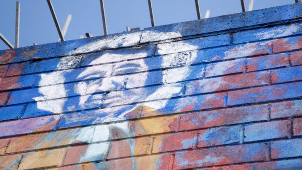 A mural featuring an image of Mary Ann McCracken on the Peace Wall in west Belfast