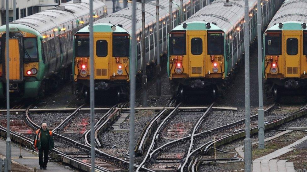 Southern trains in a depot in 2016