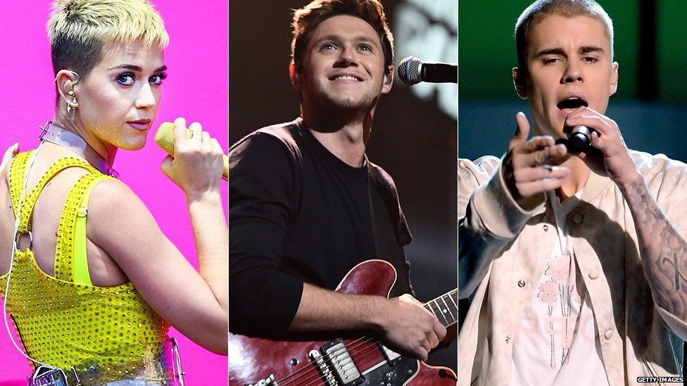 Katy Perry, Niall Horan, Justin Bieber