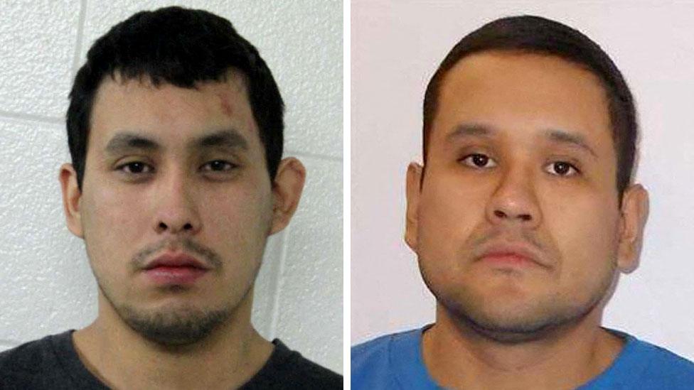 Handout photos of suspects Damien Sanderson (left) and Myles Sanderson