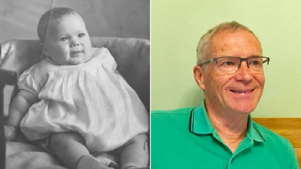 Clive Tricker as a baby and today