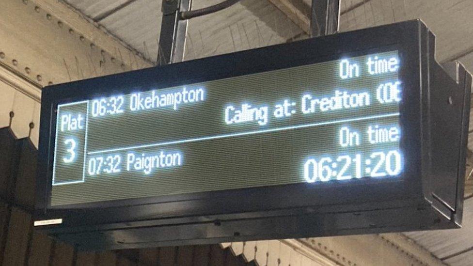 Train time board at Exeter Station